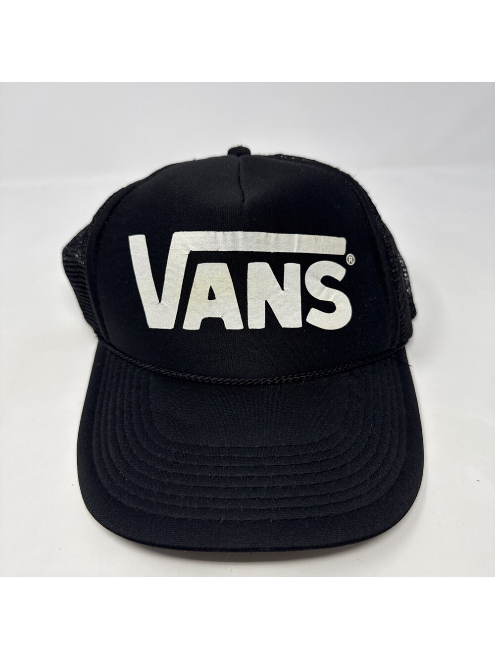 VTG VANS Off The Wall Black Classic Vans Logo Mesh Trucker Hat Snapback Cap